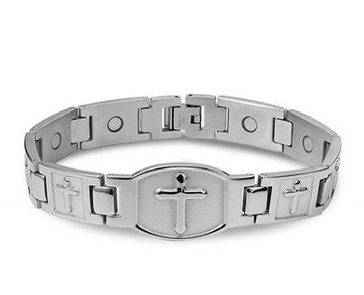 🎁💙 Męska miedziana bransoletka z krzyżem 4218152