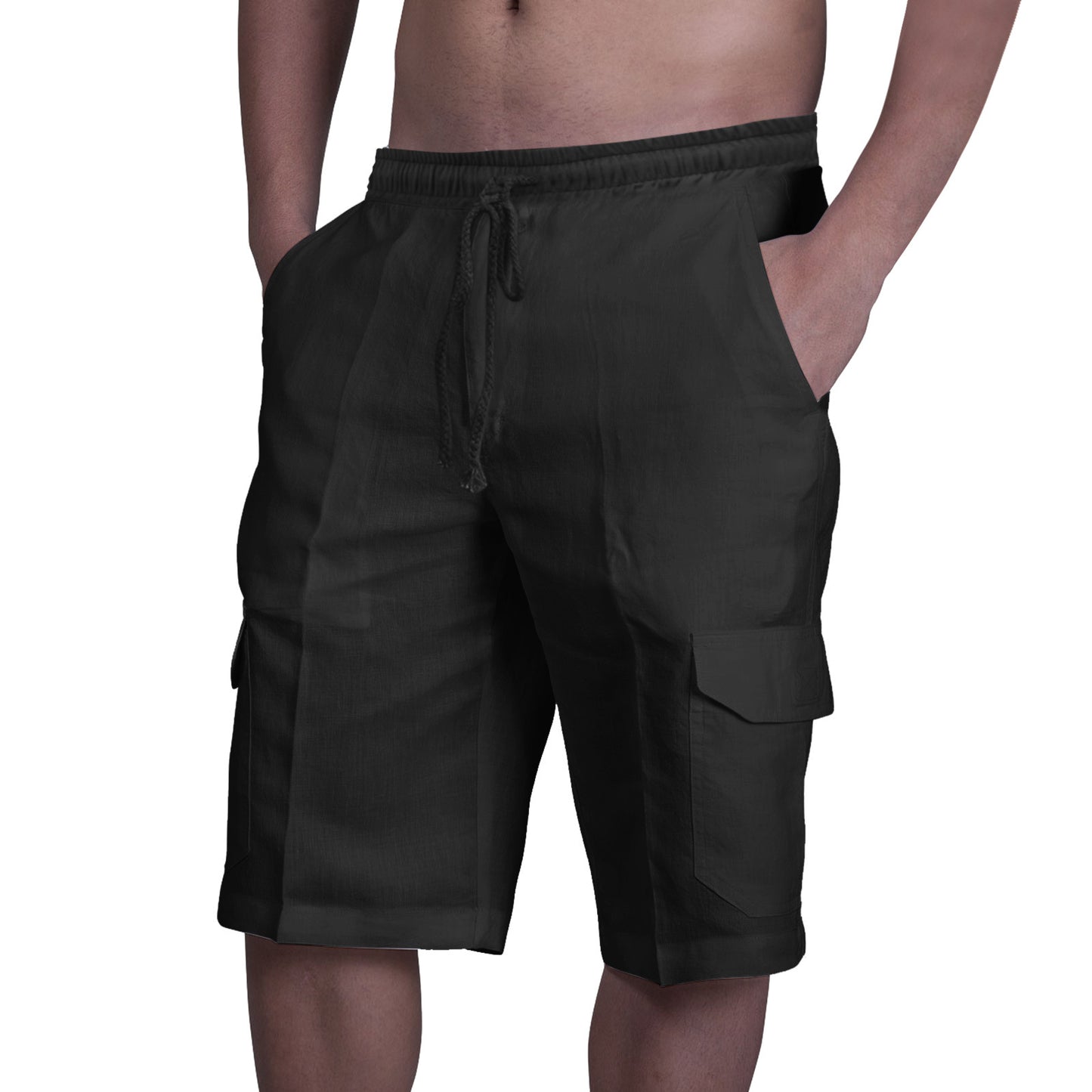 👖⛵【50-100 kg】😍Nové pánské plátěné cargo kraťasy, plus size, pánské plážové kraťasy, se stahovací šňůrkou a několika kapsami 4260837