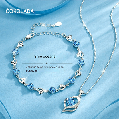 ✨✨【Kupite 1, dobite 1 gratis】💎Komplet zapestnice in ogrlice Srce oceana, srebro 925-L