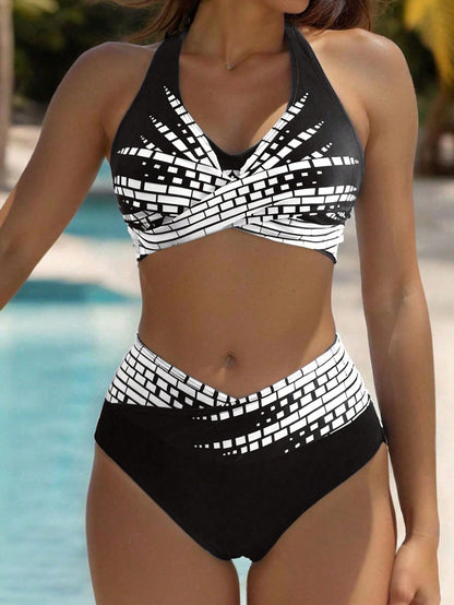 👙【50% popust 💥】【L–5XL】👉 Dvodelni bikini za ženske večjih velikosti ✅ Visok pas ✅ Visoka elastičnost