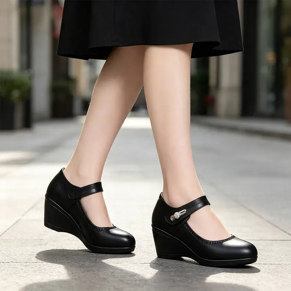 🏆👡【35-41】Zapatos de piel suave con suela blanda y tacón de cuña antideslizantes para madres