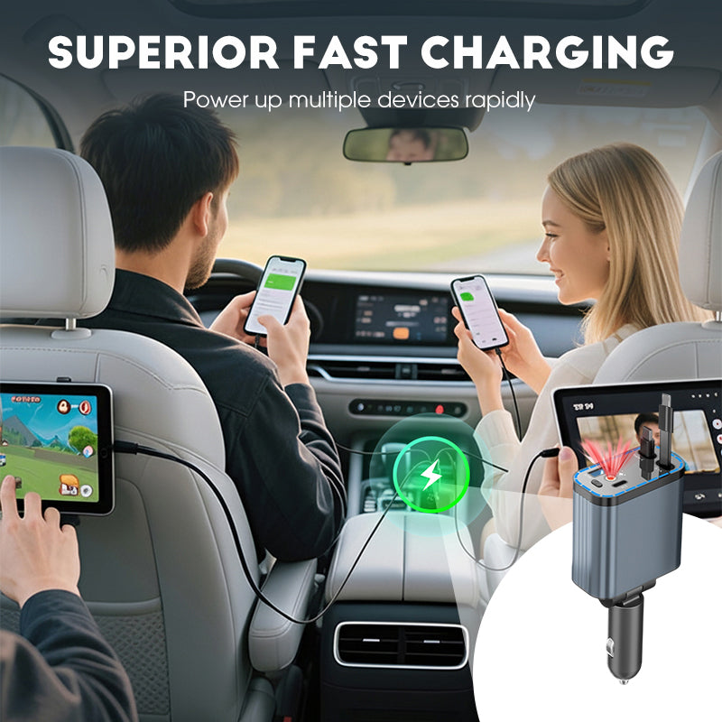 ⚡✨ Cargador de coche ultrarrápido: dos puertos USB-C retráctiles con luz ambiental Starlight y protección de seguridad inteligente 🚗💫 4223456