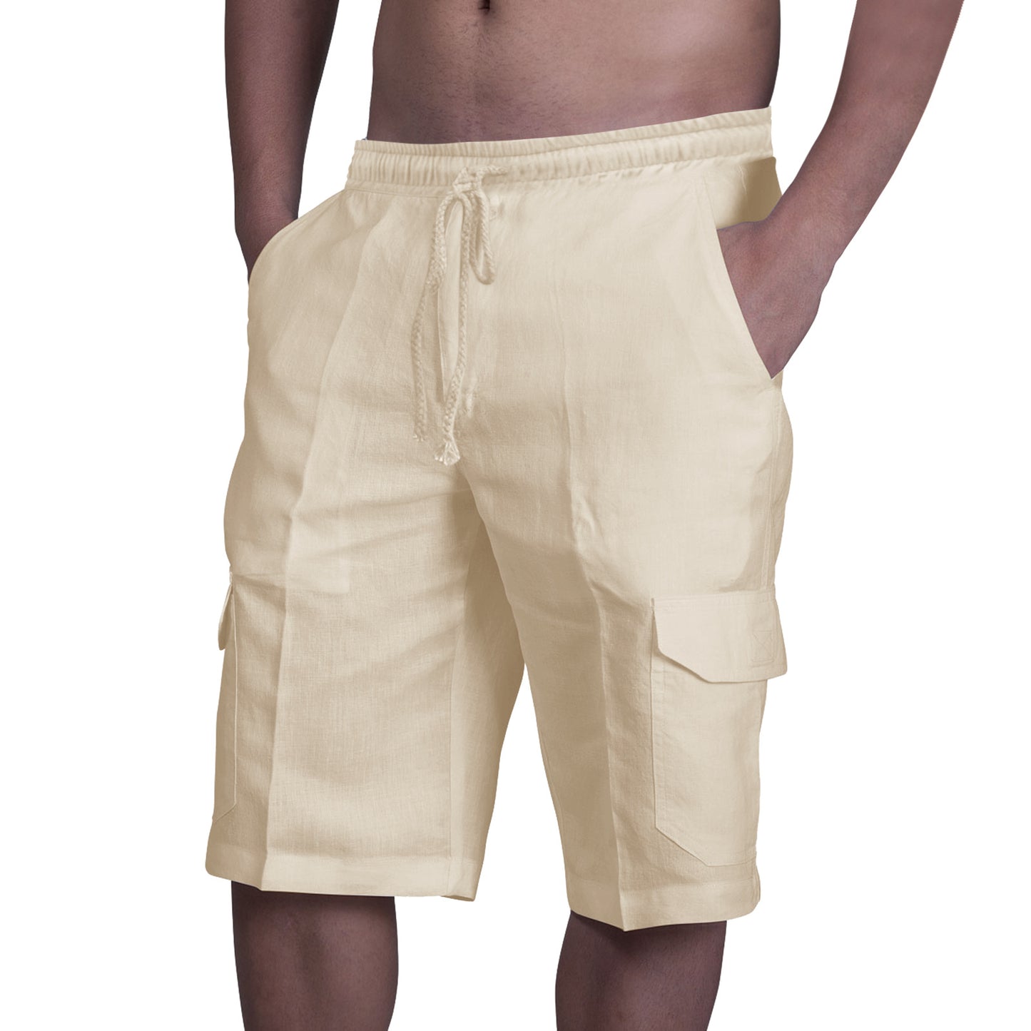 👖⛵【50-100 kg】😍Nové pánské plátěné cargo kraťasy, plus size, pánské plážové kraťasy, se stahovací šňůrkou a několika kapsami 4260837