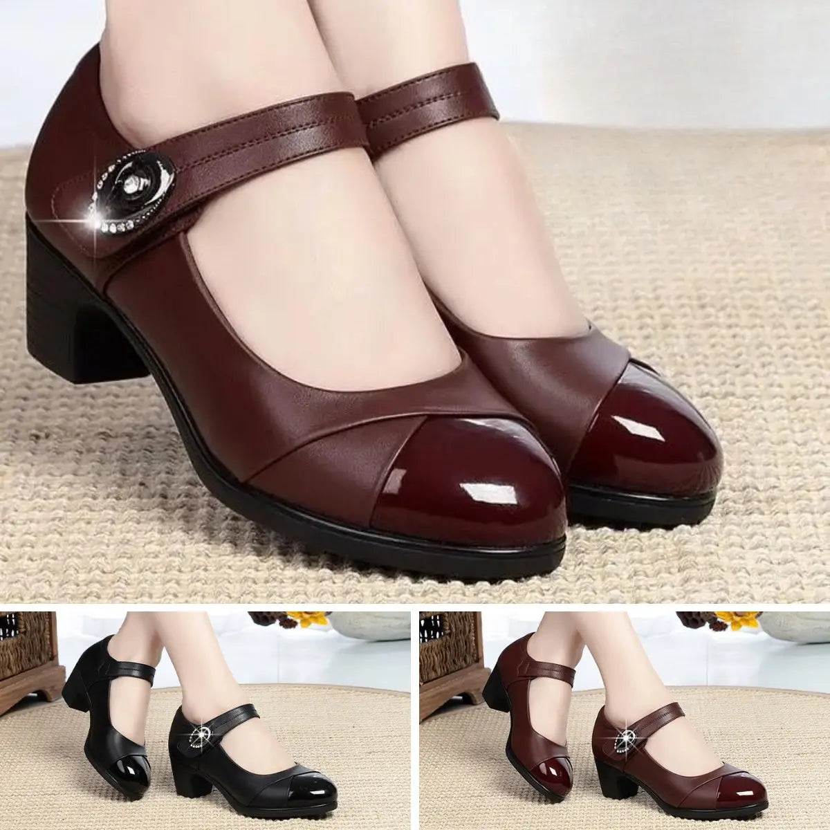 【35-42】Zapatos de cuero genuino con punta redonda y suela suave para mujer