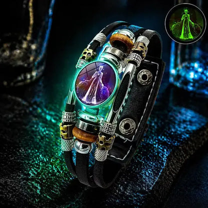 🌙 Pulsera de Cuero Zodiacal Luminiscente – Trenzado de 3 Capas, Longitud Ajustable, Unisex 💫✨