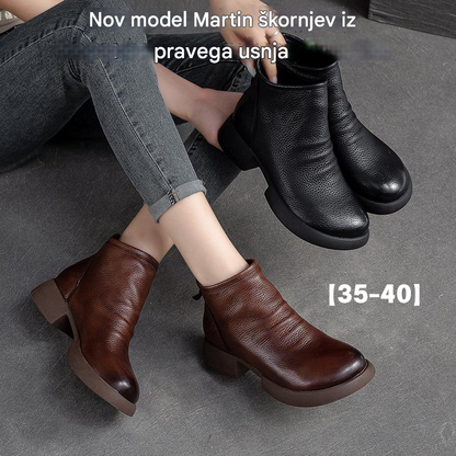 【35-40】Jesenski in zimski novi ženski škornji iz kravje kože z debelo peto in mehkim podplatom