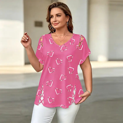 👚【S-5XL】Modna koszulka z dekoltem w serek i wycięciem w kształcie serca-4300305