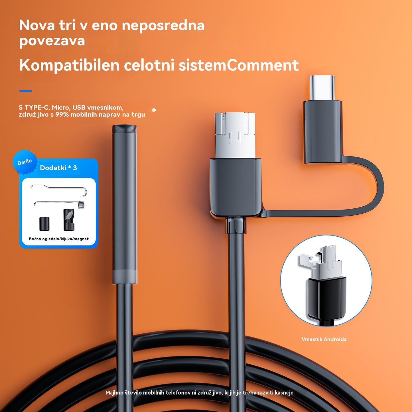 (Tip-c, USB, Micro USB) endoskop tri v enem【5M】