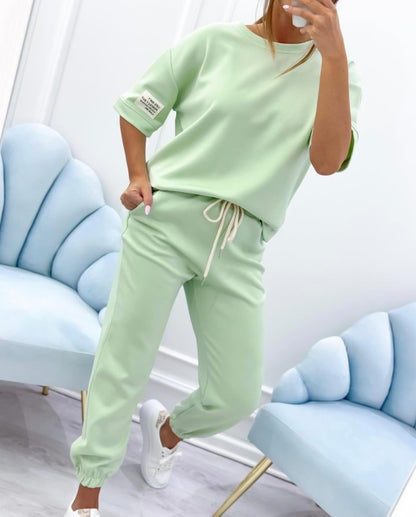 💕【S-5XL】Dámský ležérní set s jednolitým topem a kalhotami 4254106