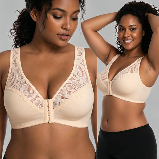 💕 Poslední den – 50% sleva【3dílná sada】【L–4XL】😍 plus size push-up prodyšná podprsenka bez kostic, bezšvový design s předním zapínáním，Platba na dobírku