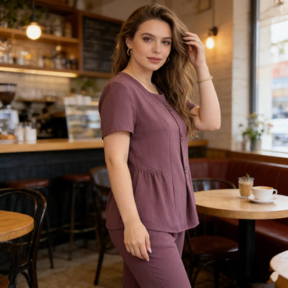 🔥 Dvoudílná sada pro ženy (halenka + kalhoty) - ležérní, elegantní, plus size, moderní styl pro zralé ženy