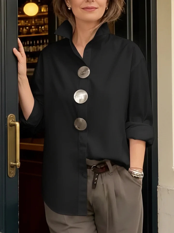 Elegancka ⏰ Nowość 2026 🤩 Stylowa i elegancka ❤️ 👉 【S-3XL】Koszula z mieszanki bawełny i lnu, kołnierzyk stójkowy, metalowe guziki
