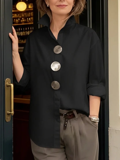 Elegancka ⏰ Nowość 2026 🤩 Stylowa i elegancka ❤️ 👉 【S-3XL】Koszula z mieszanki bawełny i lnu, kołnierzyk stójkowy, metalowe guziki