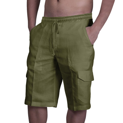 👖⛵【50-100 kg】😍Nové pánské plátěné cargo kraťasy, plus size, pánské plážové kraťasy, se stahovací šňůrkou a několika kapsami 4260837