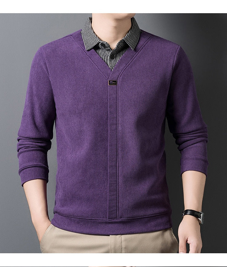 [Odlična ponudba] Nov moški dvodelni zimski komplet puloverja in majice s kratkimi rokavi, ovratnik iz umetnega flisa, odebeljen in topel