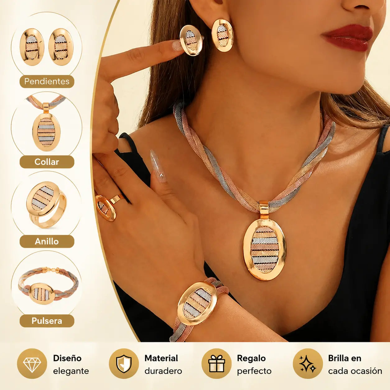 📢📢 ¡50% DE DESCUENTO! ⏰ Elegante conjunto de 4 piezas de joyería con pedrería