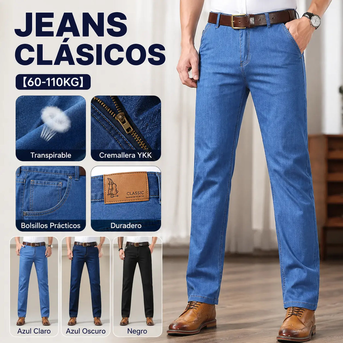 💥【60-110KG】👖 Jeans de hombre, sencillos, casuales, versátiles, tallas grandes