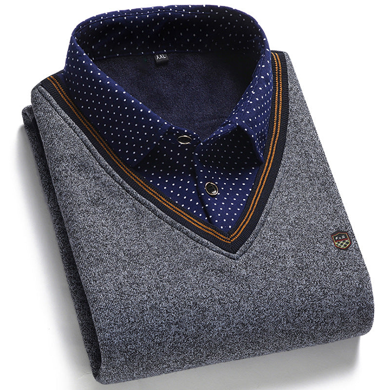 👔 [M-4XL] Nová pánska pletená košeľa z kašmírového zamatu na jeseň a zimu