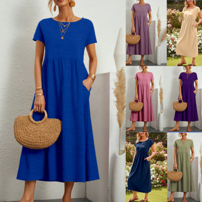 👗💖💖【S-5XL】2026 új női pamut-len ruha – kerek nyakú, bő szabás