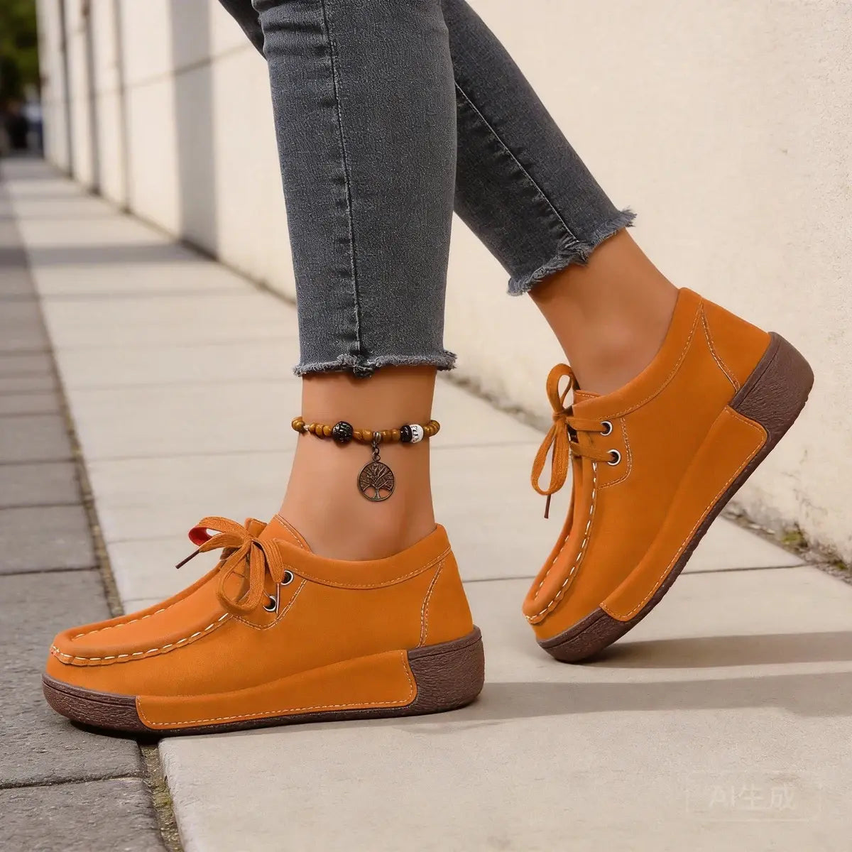 🔥【DESCUENTO DEL 45 %】Nuevas zapatillas de cuero con cordones para el tiempo libre del año 2026.