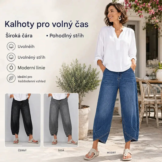🌿👖【Vylepšený denim, měkký a prodyšný】 módní volné džíny pro volný čas