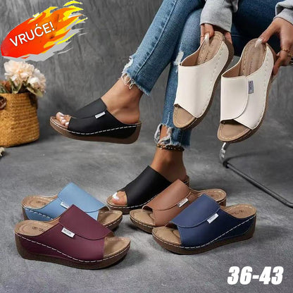 🔥👡【36-43】Nove usnjene sandale z debelim klinastim podplatom in širokimi trakovi