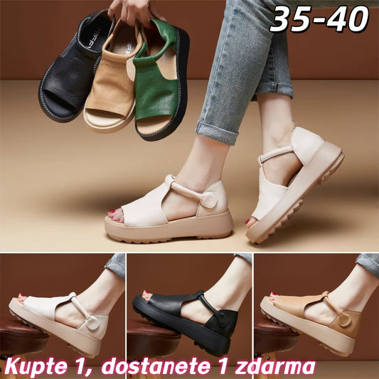 🔥👡【35-40】Římské sandály s rybí tlamou z pravé kůže, se silnou podrážkou, v retro stylu, novinka pro léto 2026.