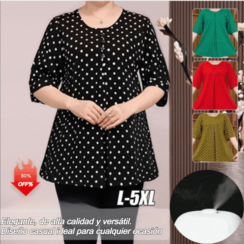 ✨【50% de Descuento】💞【L-5XL】Nueva camisa con estampado de lunares 2026
