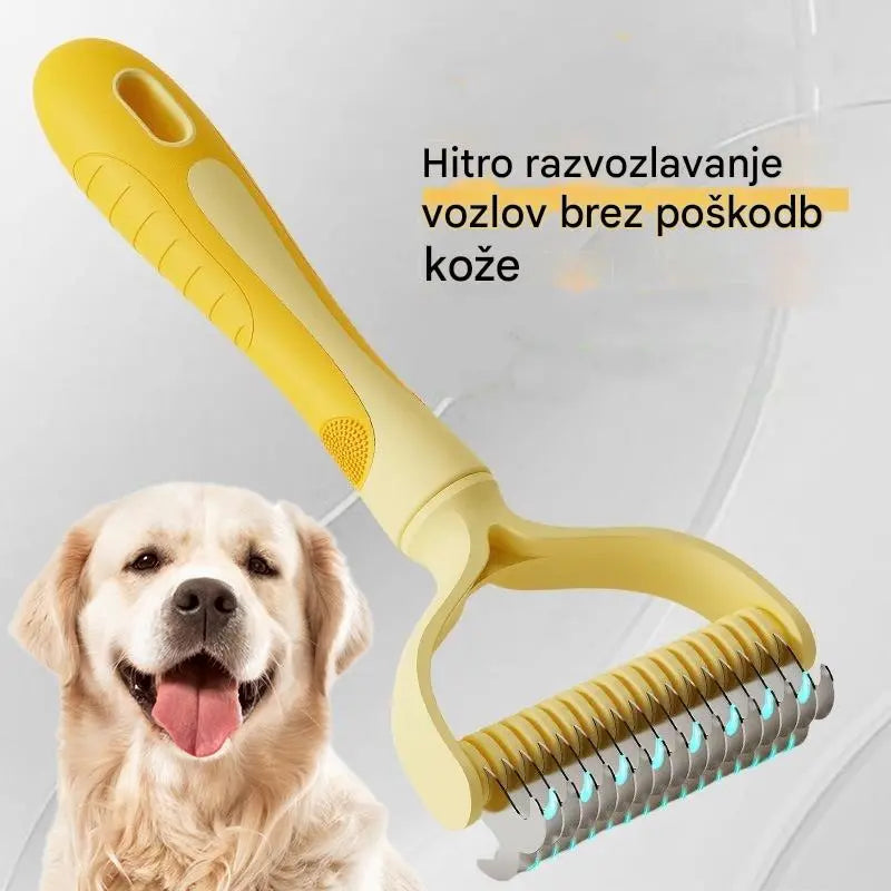 🐶【Kupite 1, dobite 1 gratis】-2 kosa--🧹Dvostranska samočistilna krtača za hišne ljubljenčke: Odstranjuje odmrlo dlako in zmanjšuje izpadanje dlake pri psih in mačkah