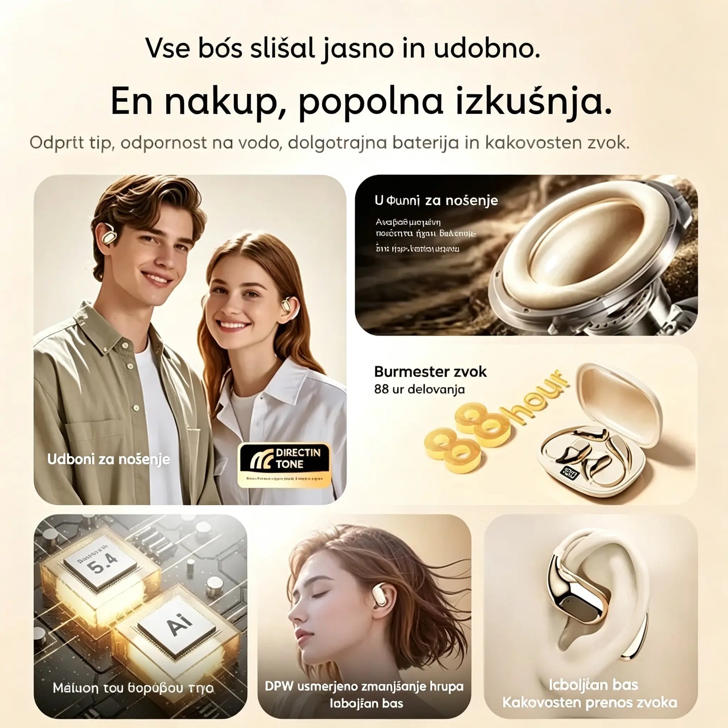 🔋Brezžične Bluetooth slušalke brez vgrajenega ušesa, z ušesno kljukico in kostno prevodnostjo🎙️🎧