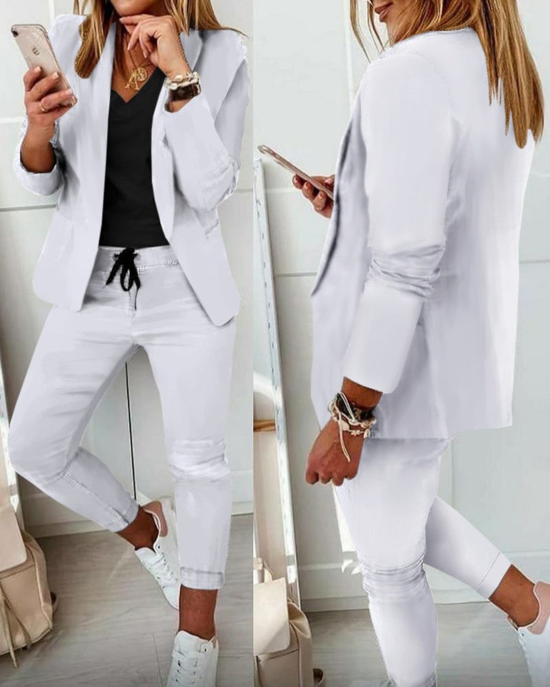 💎【50 % de descuento】Conjunto de jersey y pantalones para mujer, corte ajustado, tejido suave (40-100 kg)