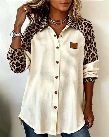 💖【50% de descuento】【S-3XL】Nueva camisa elegante de otoño/invierno con estampado de leopardo y cuello: suave y cómoda, con botones 4217053