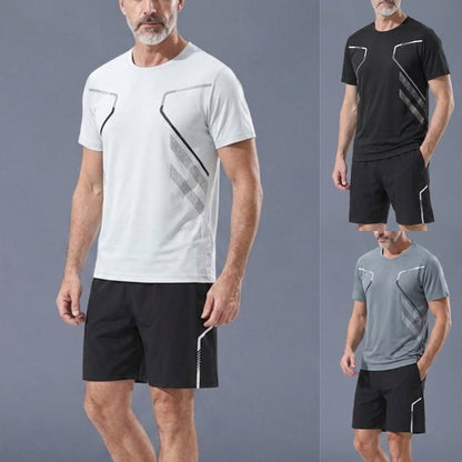 【M-5XL】 Moški dvodelni športni komplet oblačil iz hitro sušeče tkanine "ledena svila" – udoben top s kratkimi rokavi in kratke hlače