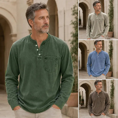 👔 Pánské tričko Henley s dlouhým rukávem a náprsní kapsou | Klasický ležérní styl ✨