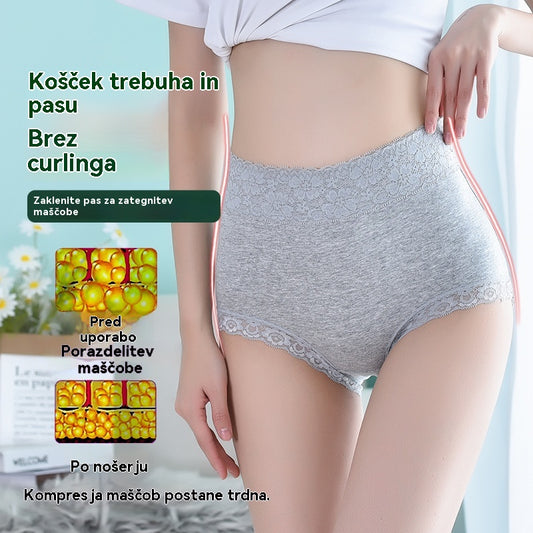 [7 artiklov] Plus size hlačke z visokim pasom iz čistega bombaža in čipke za dvig bokov.