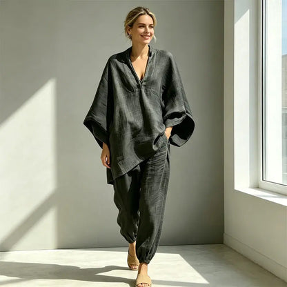 【S-3XL】👗 Komplet z sproščenim izrezom in širokim robom, rokavi v obliki netopirjevih kril, ležerna oblika, ohlapen kroj, idealen za vsakodnevno nošenje - udoben in vsestranski ✨🌸