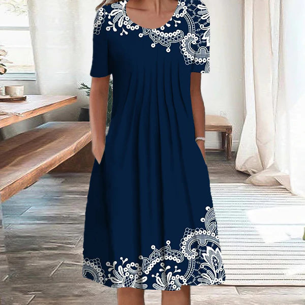 ⏳ 🌺50 % popust【S-5XL】Sodobna obleka z okroglim izrezom in potiskom.