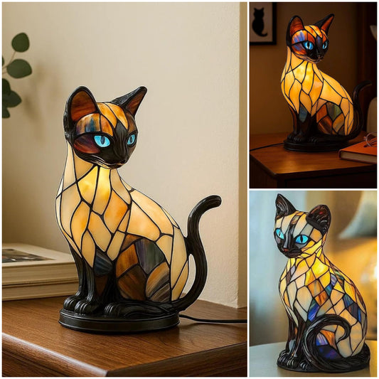 🐱Lámpara de mesa con forma de gato, lámpara de noche retro fabricada en resina de colores, con temática de gatos 4216155