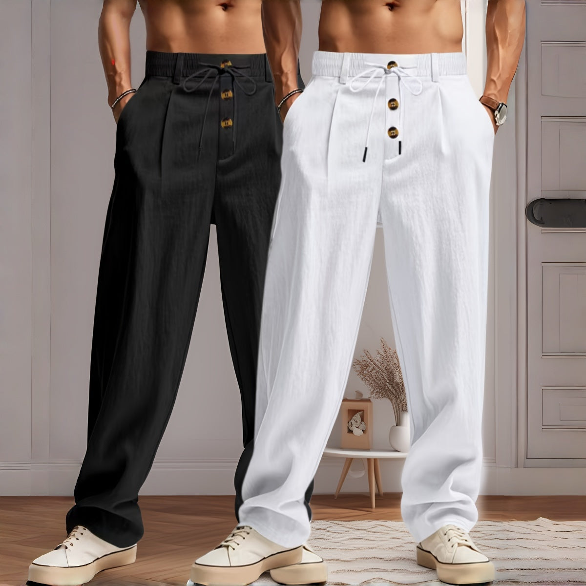 👖👖 [S-3XL]Časově omezená nabídka! Vysoce kvalitní pánské kalhoty na doma. Úzký, rovný střih – prodyšné a pohodlné.