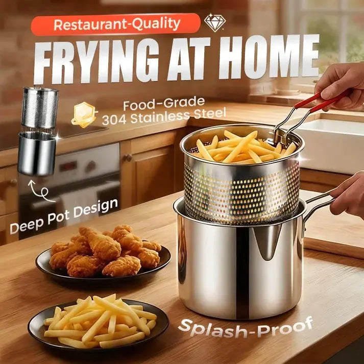 Rozsdamentes acél mini fritőz sütőkosárral – Kompakt, olajtakarékos és nem fröccsen! 🍟🍗