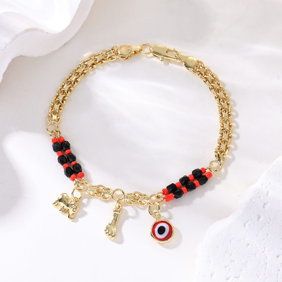 📿ČASOVĚ OMEZENÁ NABÍDKA: SLEVA 50 %! 🌀 Boho náramek s přívěsky a šťastným slonem: symbolické přívěsky, nastavitelný střih, pozlacený a 6 stylů ✨
