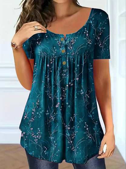 📢🦋Ženski naguban tunik s cvetličnim potiskom - eleganca, ki se giblje z vami.🌸