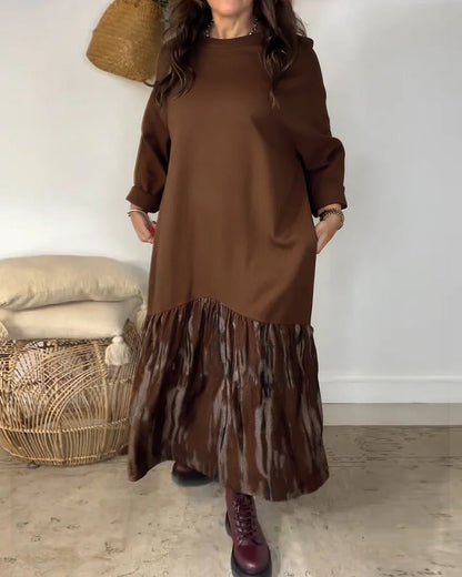 ✨【S-3XL】Ženska ohlapna obleka z okroglim izrezom, okrašena z nepravilnim vzorcem patchworka, vsestranska in udobna.