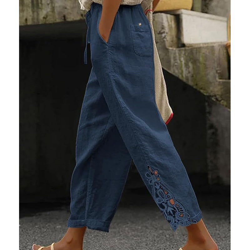 💯Pantalones de mujer con detalle de encaje y cordón ajustable.4280484