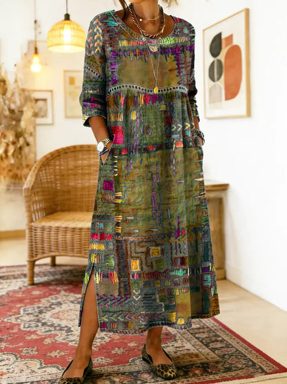Manuela | Bohém maxi ruha etnikus patchwork mintával-4308033
