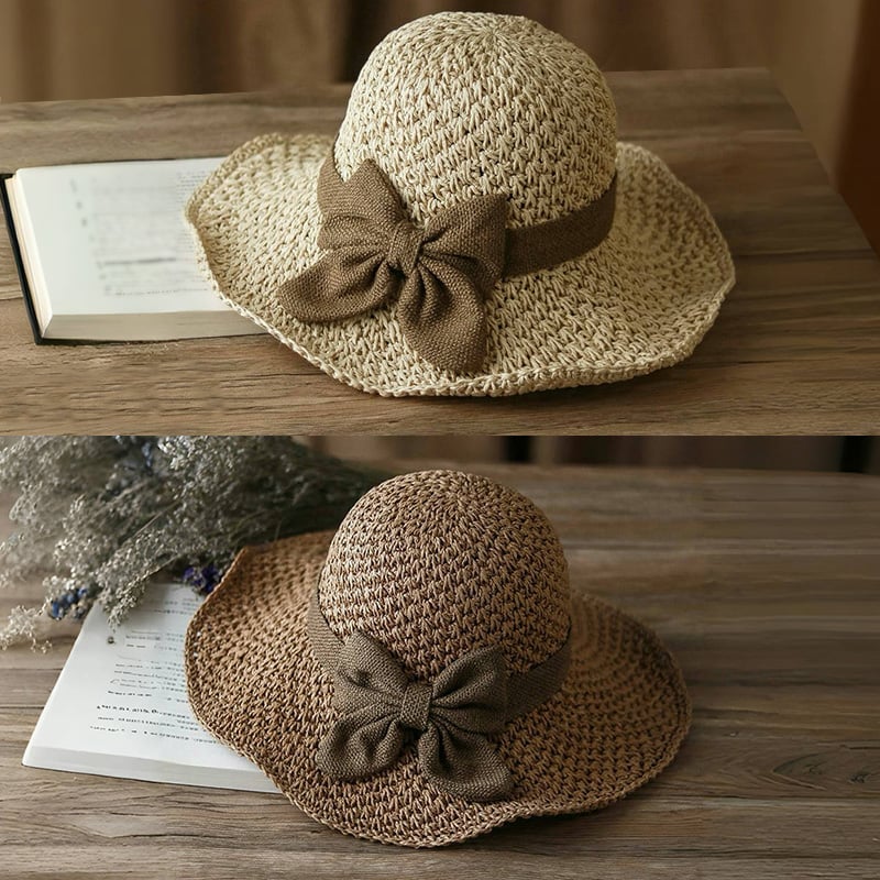 🎀🎀 50% DE DESCUENTO 👒 | Sombrero de paja con lazo retro – Plegable y transpirable para el verano