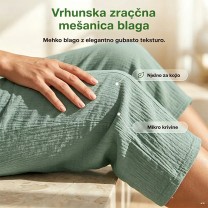 💖👖👖Ženske enobarvne kapri hlače z naborki iz bombaža in lana - hladne in zračne, laskajo obliki nog, elegantne in ležerne