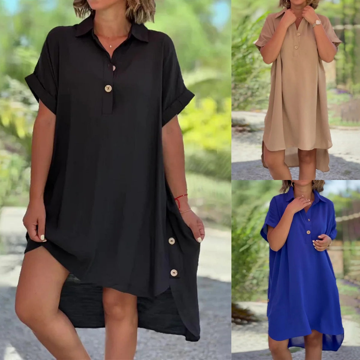 【S–5XL】Vysoce kvalitní, lehké a prodyšné, stylové šaty s krátkými rukávy.
