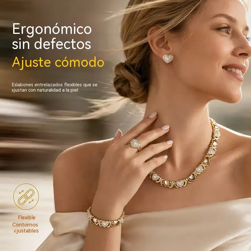 🎁 Oferta anticipada de Navidad: A mitad de precio 🎅 Juego de 4 piezas de joyería clásica con forma de corazón y baño de oro