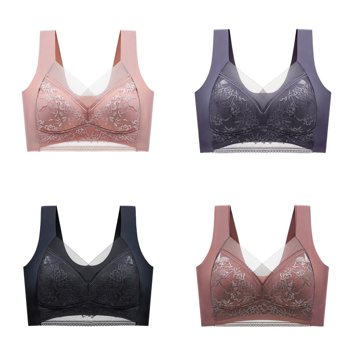 🔥【50% sleva】【4 kusů】👙【40-110kg】 Pohodlná bezešvá krajková podprsenka